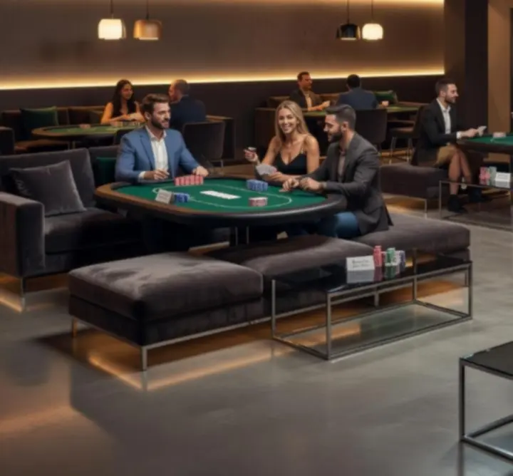 Nowoczesna strefa pokerowa Zynko Hub przygotowana na zarezerwowane stoliki