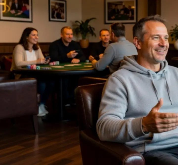 Uśmiechnięty gracz pokerowy po zakończonym turnieju w Zynko Hub