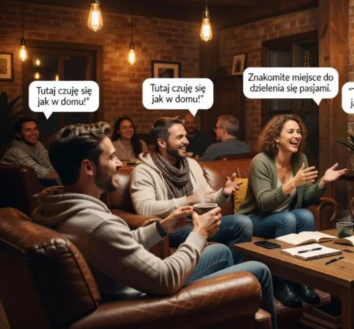 Uczestnicy wydarzeń w Zynko Hub dzielący się swoimi wrażeniami z atmosfery klubu